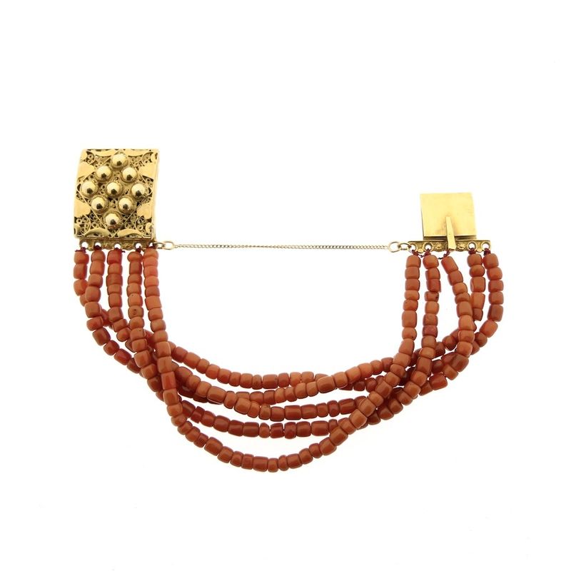 Image 10 of Red coral bead bracelet with gold clasp | 20.5 cm