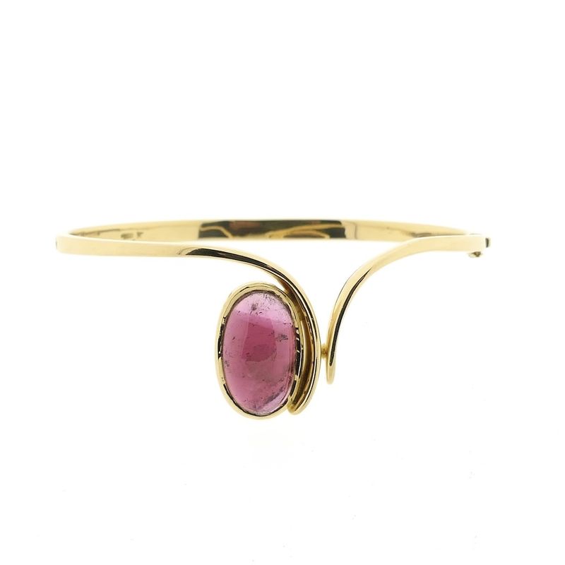 Image 5 of 18-karat gold fantasy/bangle bracelet with pink tourmaline; Petit dor | Ø 65 mm