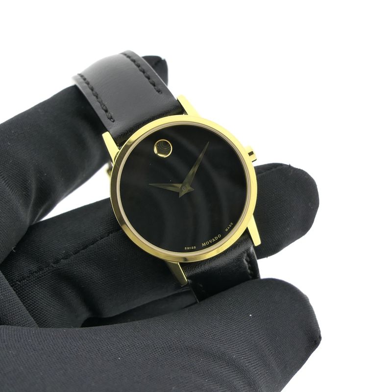 Image 8 of Movado Museum Classic; Gold-plated women's watch with black 'Mother of Pearl' dial; 0607564