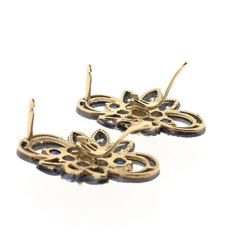 Image 3 of Gold/silver earrings with sapphire and diamond; Approx. 0.51 ct.