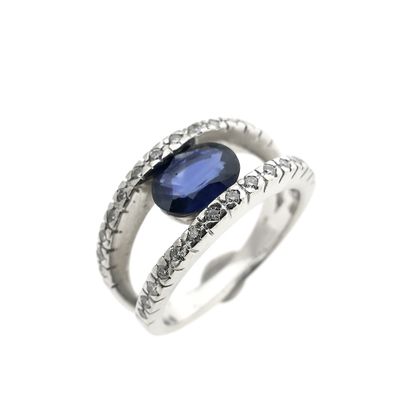 Image 1 of 18-karat white gold ring | Sapphire & Diamond 0.28 ct.