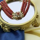 Image 11 of Blood coral bead necklace with gold clasp; Antique | 39 cm