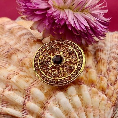 Image 2 of Filigree Brooch with Red Zirconia; 20 Karat