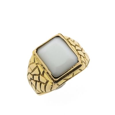 Image 1 of 18K Gold Nugget Ring with White Onyx | Men's