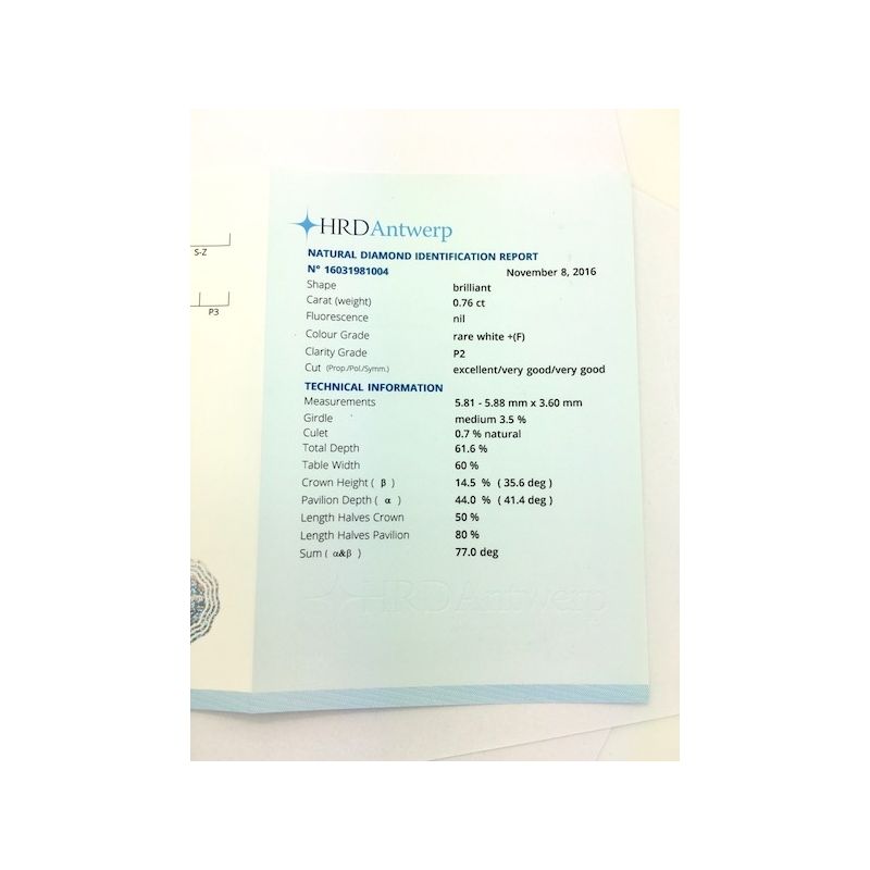 Image 6 of 0.76 ct brilliant cut diamond F P2 - HRD Certificate