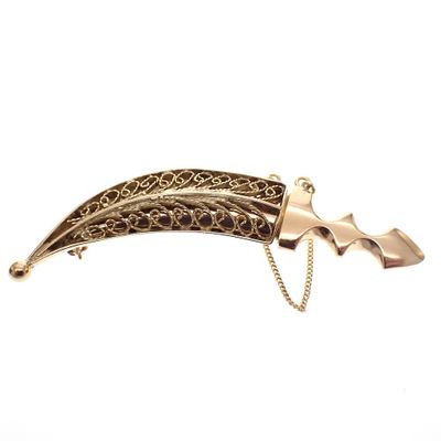 Image 1 of Gold brooch of an Arab dagger; Filigree