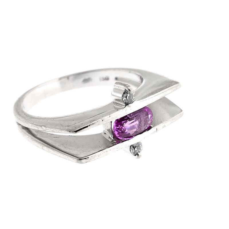 Image 3 of White gold ring with pink sapphire and diamond; 0.06 ct.