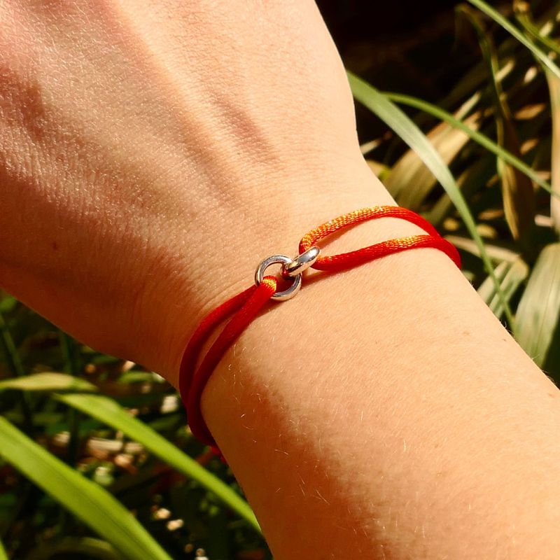 Image 2 of Forever Knots® Handmade Red Satin Bracelet with Silver Chain