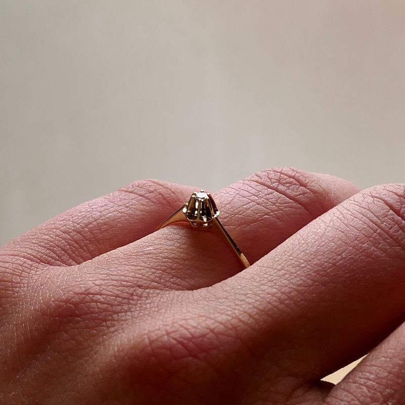 Image 7 of Gold Solitaire Ring with Diamond; 0.02 ct.