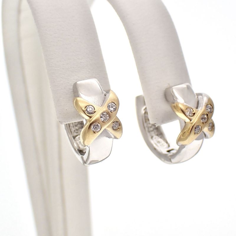 Image 5 of Two-tone gold earrings with zirconia | Ø 12 mm