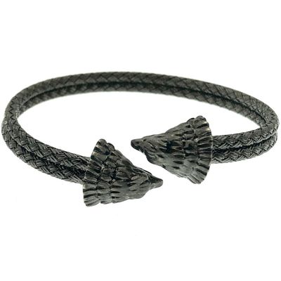 Image 1 of Silver eagle head clasp bracelet with carved details; Size S/M