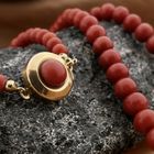 Image 2 of Antique blood coral bead necklace with gold decorative clasp.