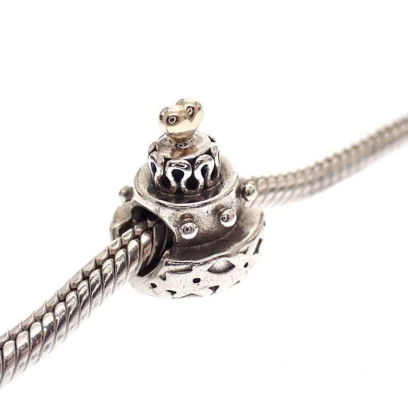 Image 2 of Pandora charm; Silver with gold; Birthday Cake