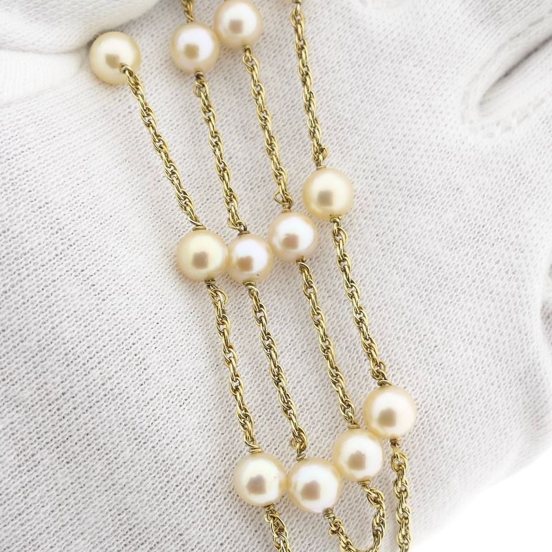 Image 9 of Gold Singapore link chain with pearls