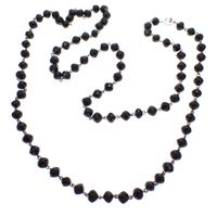 Antique mourning necklace with garnet beads on silver | 106 cm