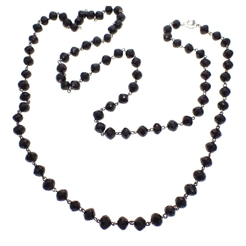 Image 1 of Antique mourning necklace with garnet beads on silver | 106 cm