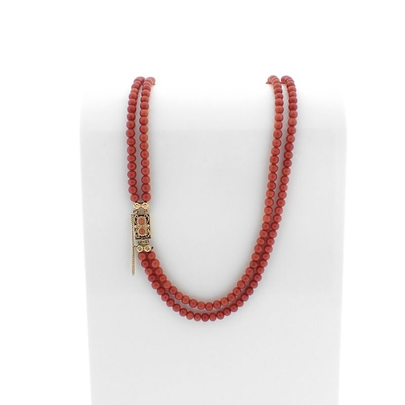 Image 1 of Vintage/antique red coral bead necklace with gold clasp | 56 cm