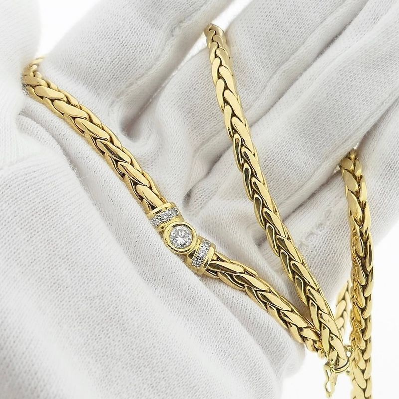 Image 8 of Gold foxtail link necklace with diamonds; 0.52 ct.