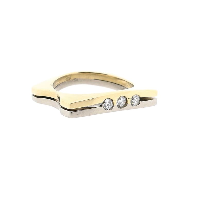 Afbeelding 4 van Bicolor gouden abstracte rijring met diamanten; 0,10 ct.