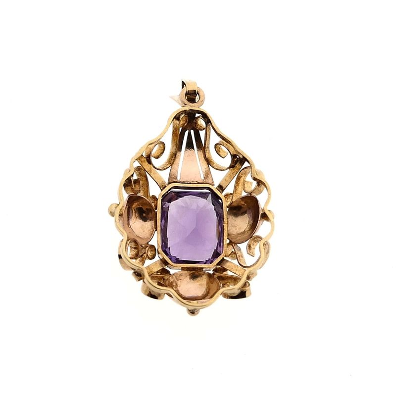 Image 5 of Bicolor Gold Pendant with Synthetic Purple Gemstone