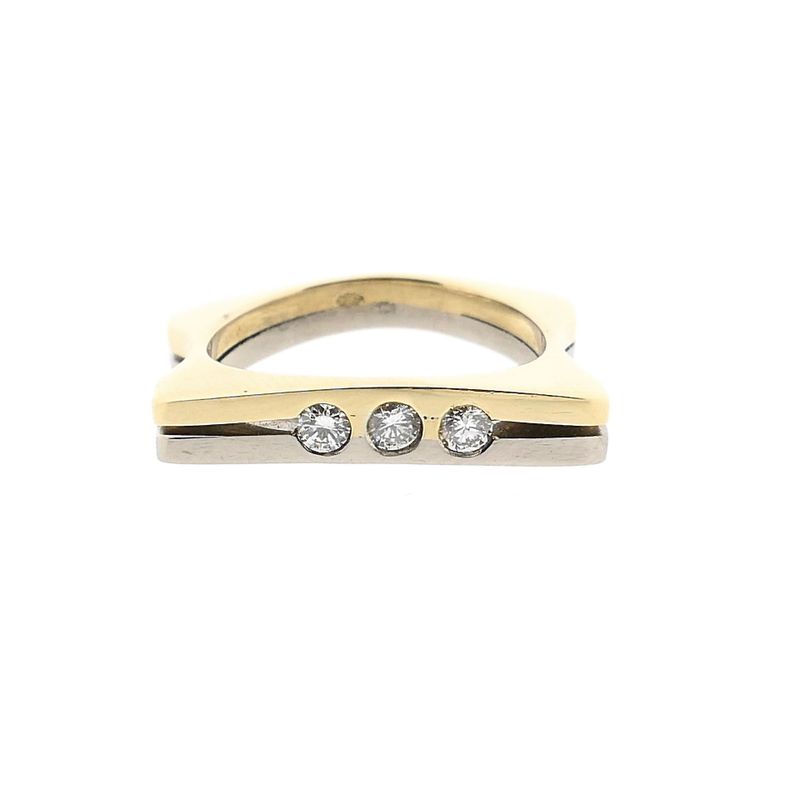 Afbeelding 3 van Bicolor gouden abstracte rijring met diamanten; 0,10 ct.