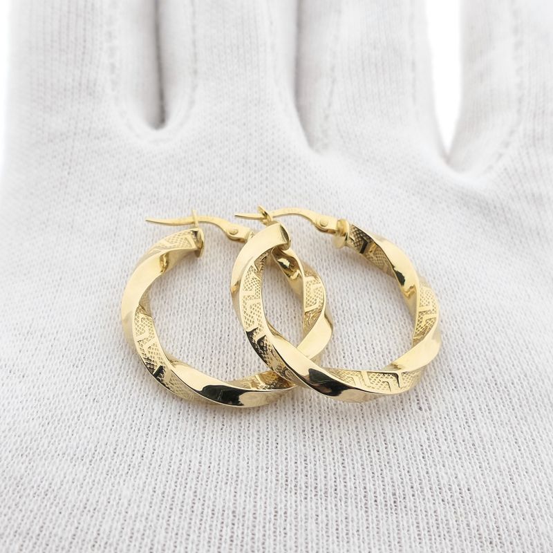 Image 11 of Gold twisted hoop earrings with Greek symbols; Ø 25.5 mm