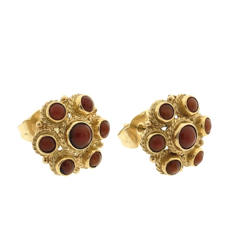 Image 5 of Gold stud earrings with red coral