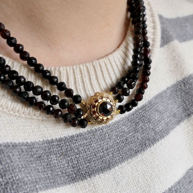 Image 9 of Antique glass bead necklace with gold clasp