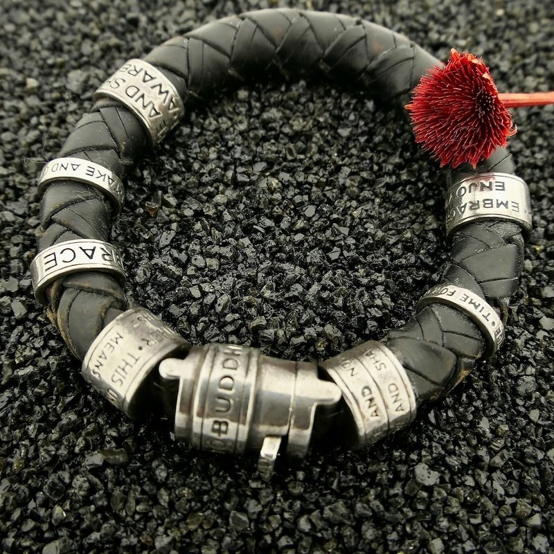 Image 2 of Silver leather Buddha to Buddha bracelet | 21 cm