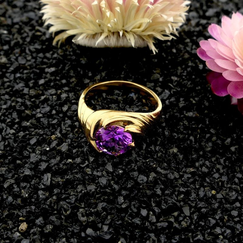 Image 2 of Vintage Gold Ring with Synthetic Purple Gemstone