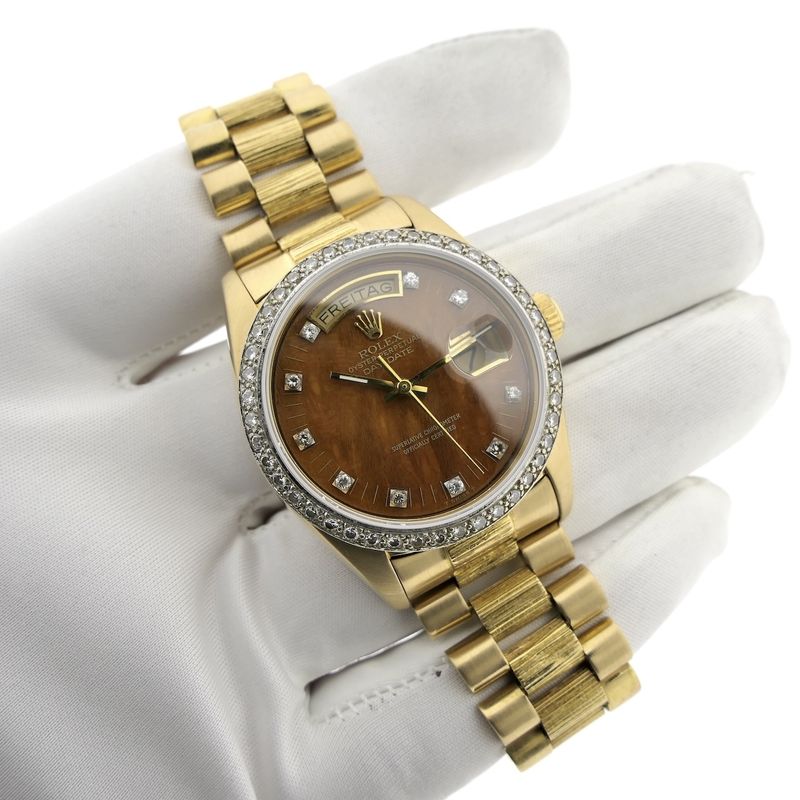 Image 21 of Rolex Day-Date 'Wood Dial' 18038; 18k gold men's watch with diamonds
