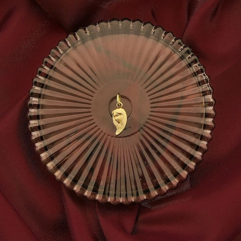 Image 2 of Gold pendant of a half heart with a woman