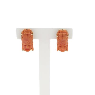 Image 1 of Vintage gold earrings from Kuan Yin in red coral
