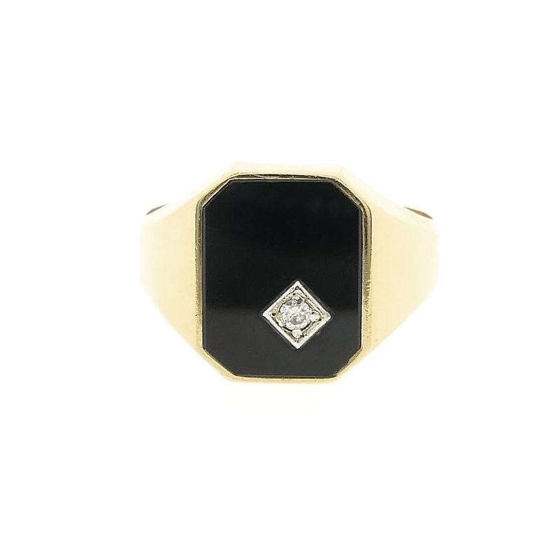Image 3 of Gold men's signet ring with onyx and diamond | 0.02 ct.