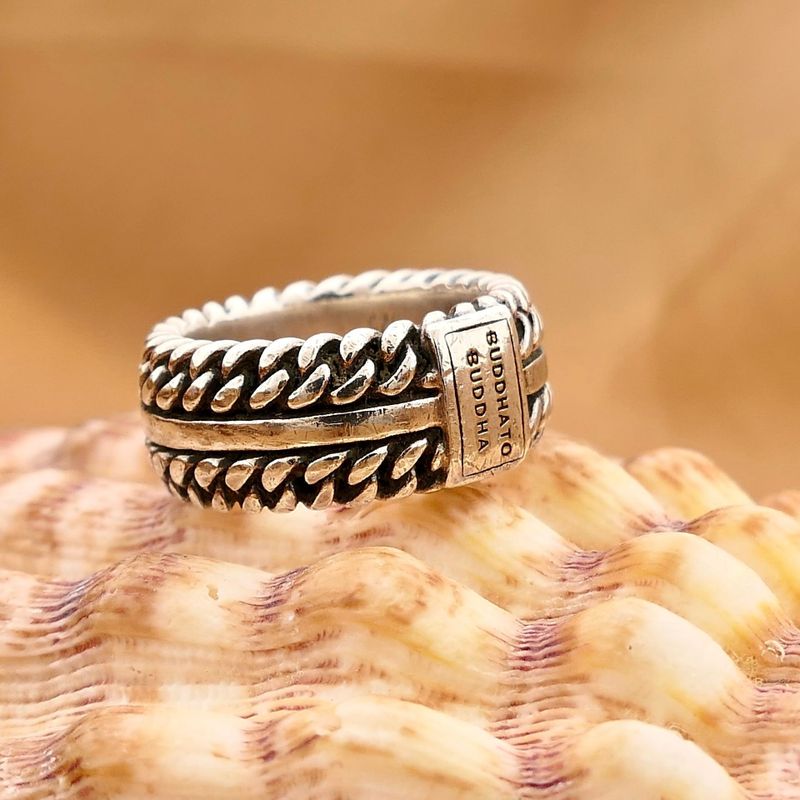 Afbeelding 2 van Zilveren Buddha to Buddha Chain Textuur Ring