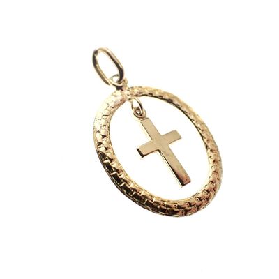 Gold oval pendant with cross Image 1 of Gold oval pendant with cross