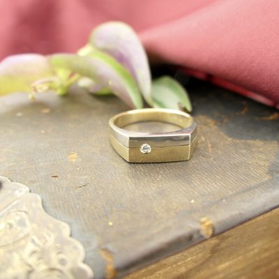 Image 2 of Jeunesse bicolor gold men's ring with diamond 0.03 ct.