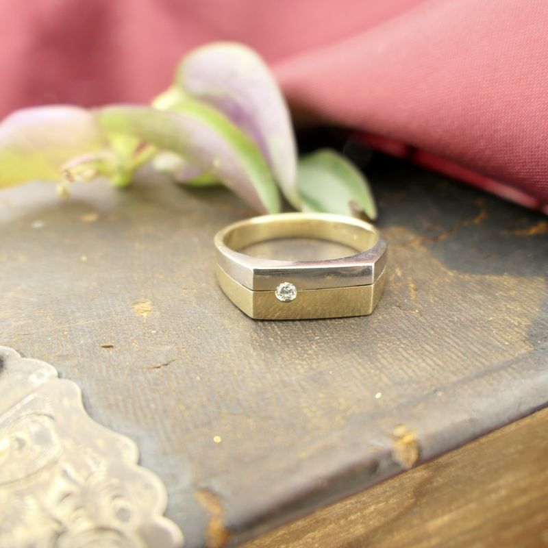 Image 2 of Jeunesse bicolor gold men's ring with diamond 0.03 ct.