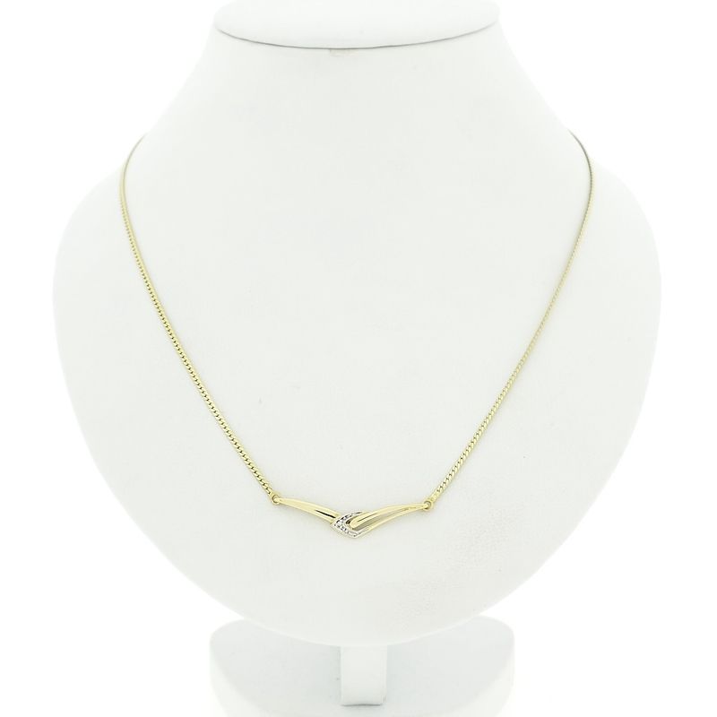 Image 7 of Gold necklace with fixed pendant and diamond; 0.005 ct.