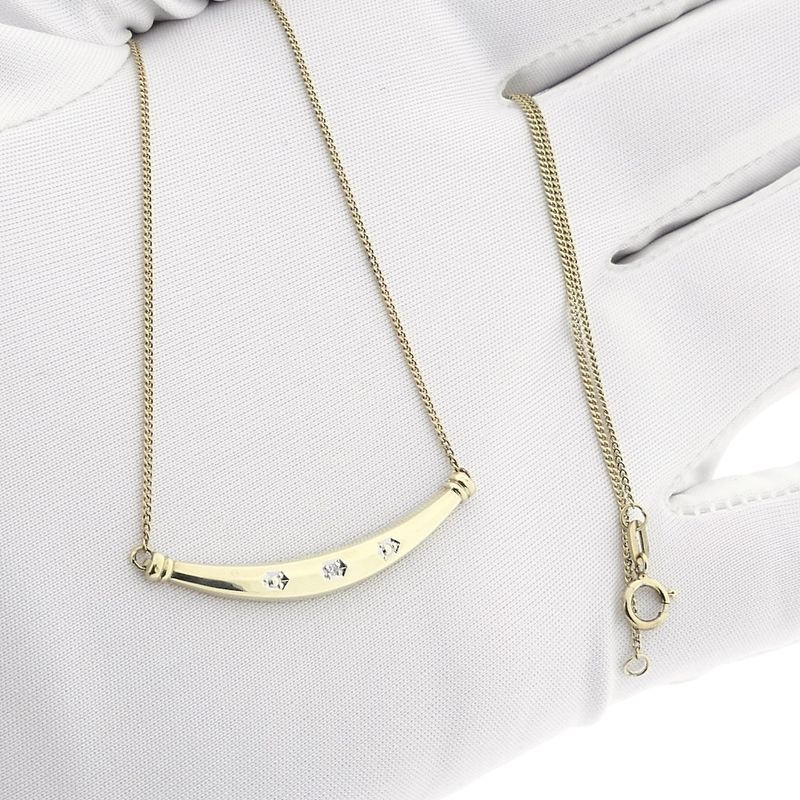 Image 9 of Gold gourmet link necklace with a fixed pendant and diamond; 0.005 ct. | 41.5 cm