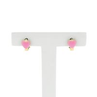 Gold heart-shaped stud earrings with pink enamel | Arpas