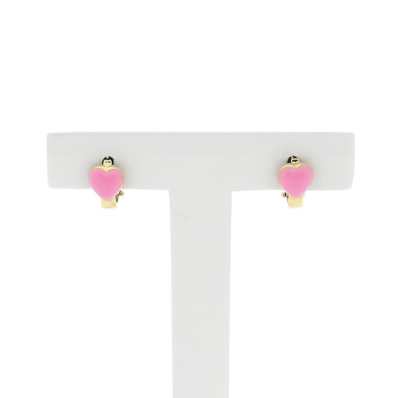 Image 1 of Gold heart-shaped stud earrings with pink enamel | Arpas