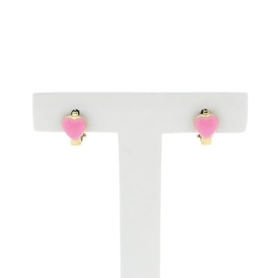 Gold heart-shaped stud earrings with pink enamel | Arpas Image 1 of Gold heart-shaped stud earrings with pink enamel | Arpas
