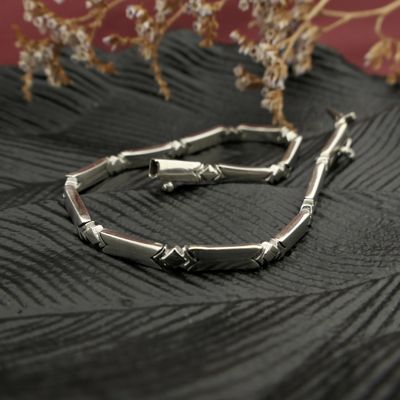 Image 2 of White gold bar link bracelet; 18.5 cm