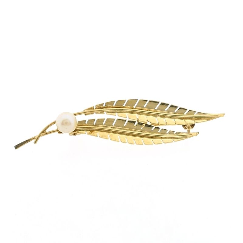 Image 7 of Gold feather brooch with pearl