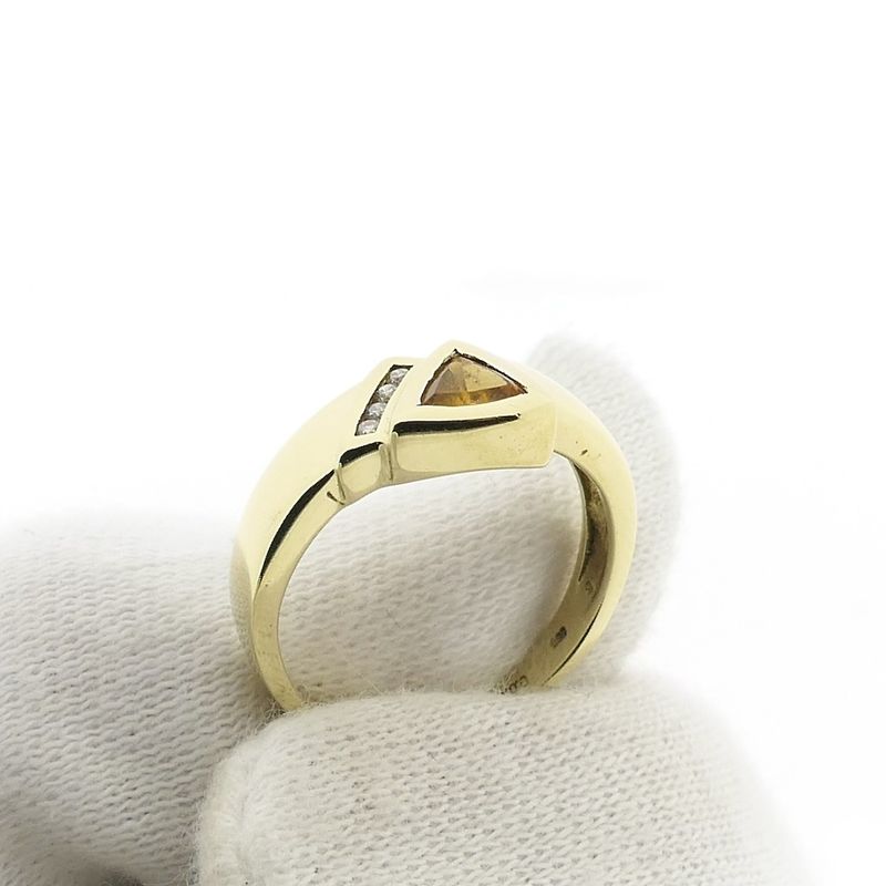 Image 4 of Gold solitaire ring with citrine and diamond; 0.04 ct.
