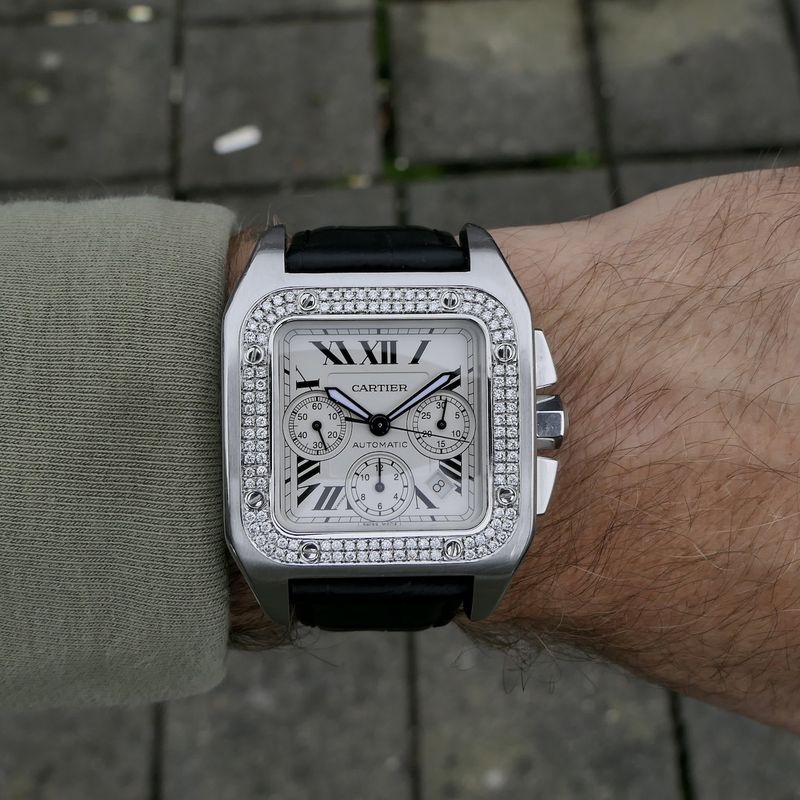 Image 22 of Cartier Santos 100 XL Chronograph 2740; Automatic watch with diamonds