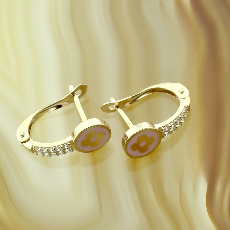 Image 2 of 16.8 ct. Gold stud earrings with enamel flower and zirconia