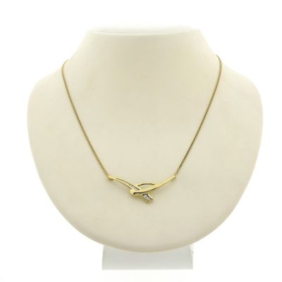 Image 1 of Gold gourmet link necklace with fixed pendant | 42 cm | Zirconia