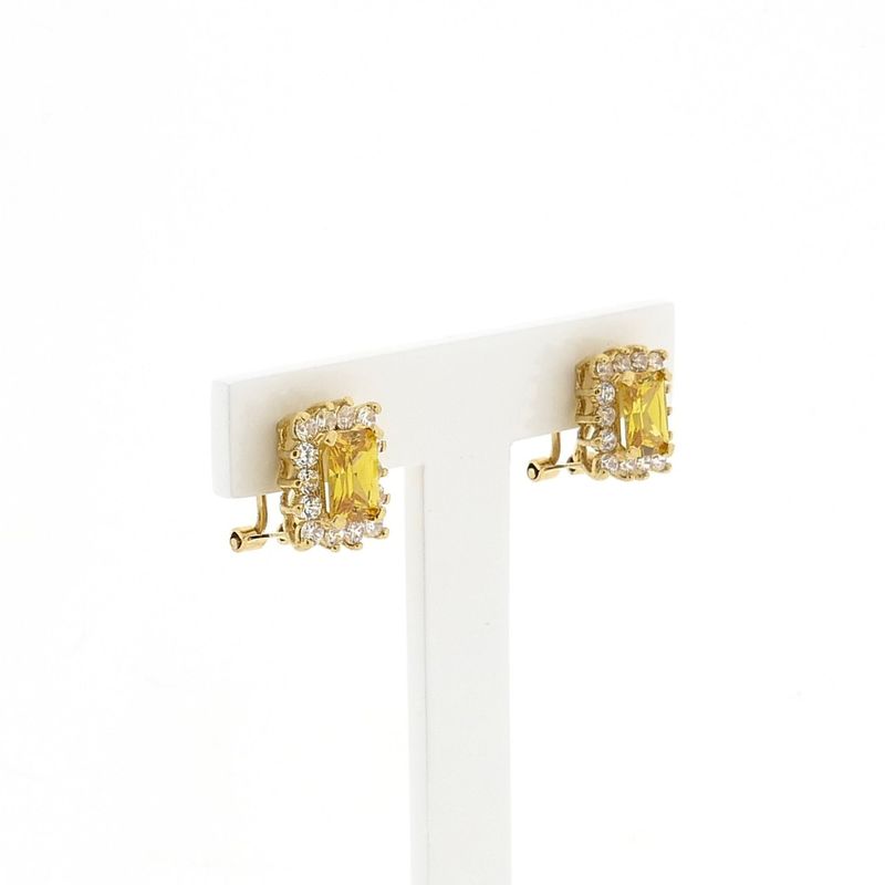 Afbeelding 3 van Gouden oorbellen met gele en witte zirconia